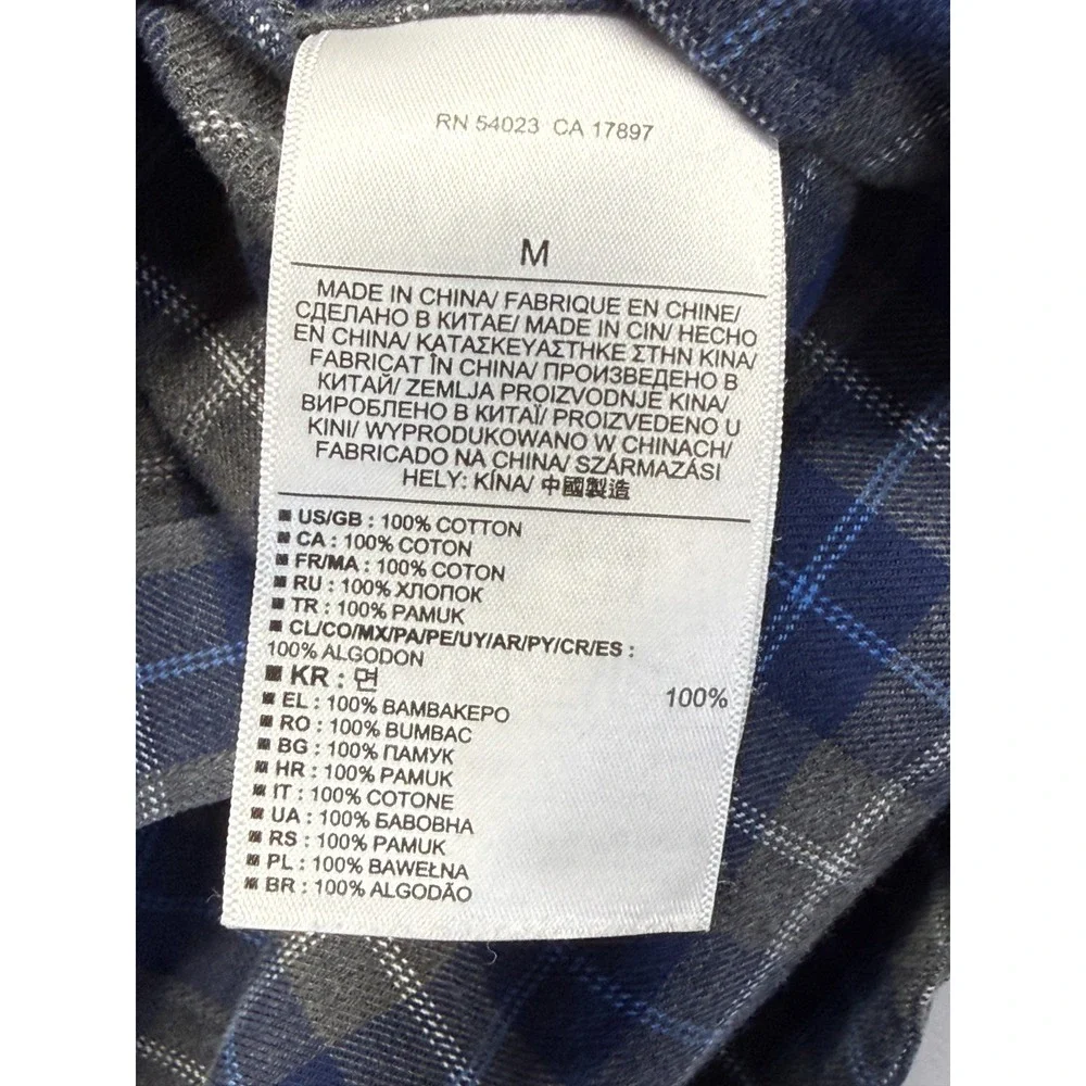 Banana Republic Luxe Flannel Slim Fit‎ Shirt Mens M Blue Gray Plaid Button Down